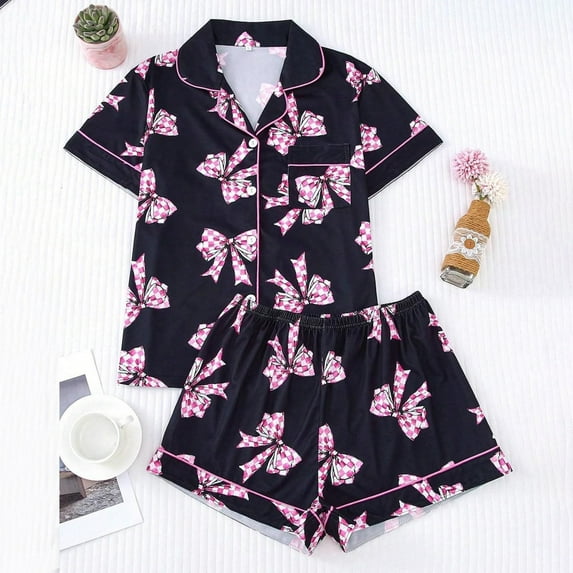 Pajamas Set for Women Short Sleeve Sleepwear Button Down Pjs Soft 2 Piece Lounge Sets