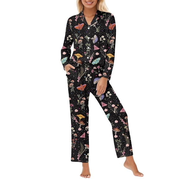 Pajamas Set for Women Soft Dogs Printed Button Lapel Tops Loose Pants 2 Pieces Homewear Outfit