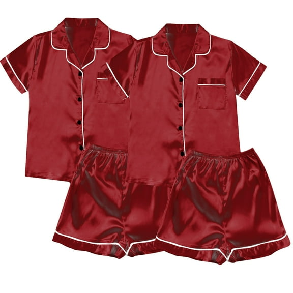 Pajamas Sets Women Satin Short Sleeve Sleepwear Button Down Loungewear Pjs Set with Pants
