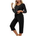 thumbnail image 1 of Pajamas Sets for Women 2 Piece Soft Lightweight 3/4 Sleeve V Neck Top Shirt and Capri Pant Lounge Outfits (XL, Black), 1 of 7