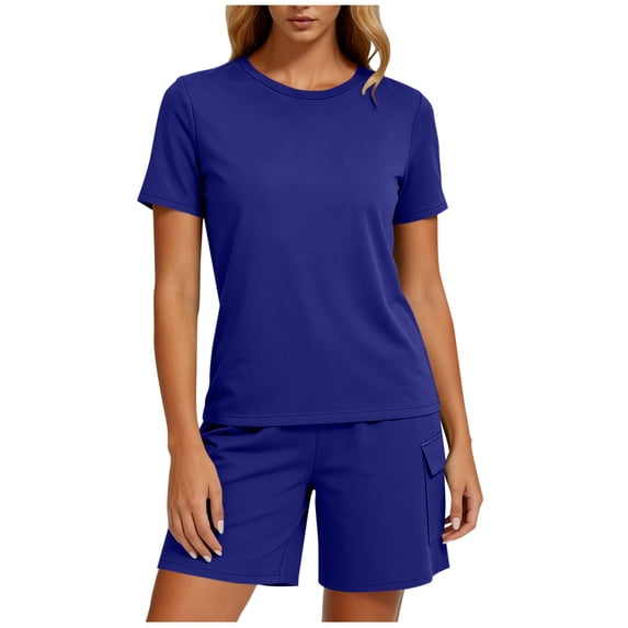 Pajamas Sets for Women Short Sleeve Sleepwear Top and Cargo Shorts Comfy Summer Pjs 2 Piece Lounge Set