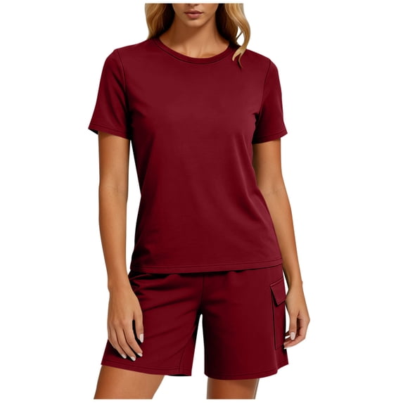 Pajamas Sets for Women Short Sleeve Sleepwear Top and Cargo Shorts Comfy Summer Pjs 2 Piece Lounge Set