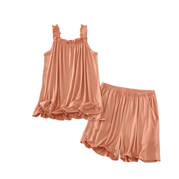 Pajamas Sets for Women Sleeveless Pjs Sets Square Neck Tops and Shorts 2 Piece Lounge Sets with Pockets