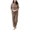 thumbnail image 1 of Pajamas Sets for Women Soft Comfy Fluffy Pajama Fleece Pullover Pajama Set Warm Plush Lounge Sleepwear (Free Size, Coffee), 1 of 7