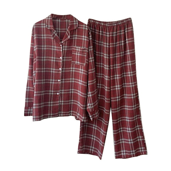 Pajamas Sets for Women Two Piece Print Sleepwear Pullover Long Sleeve Top Sleepwear Suits Comfy Crew Neck Loungewear (Red Free Size)