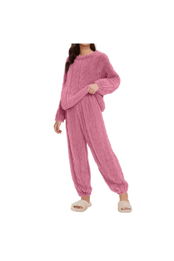 Pajamas Sets for Women Winter Super Soft Fluffy Sleepwear Ultra Cozy Warm Plush Nightwear Comfy Thermal Outfits 2025,Pink One Size