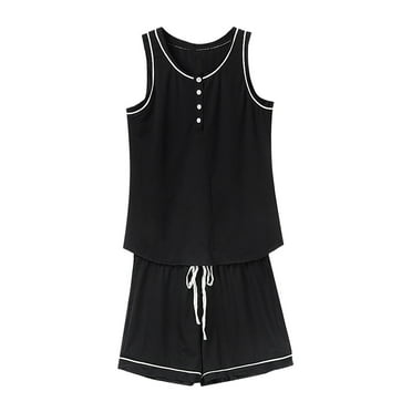 Pajamas Sets for Womens Short Sleeve/Sleeveless Tops with Loose Wide Leg Shorts Sleepwear PJs Outfits Loungewear