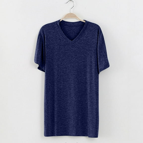 Pajamas T-Shirts for Men Big & Tall L-5X Plus Size Short Sleeve Loungewear Tees Tops V Neck Casual Solid Soft Modal Pullover Tshirts Shirts