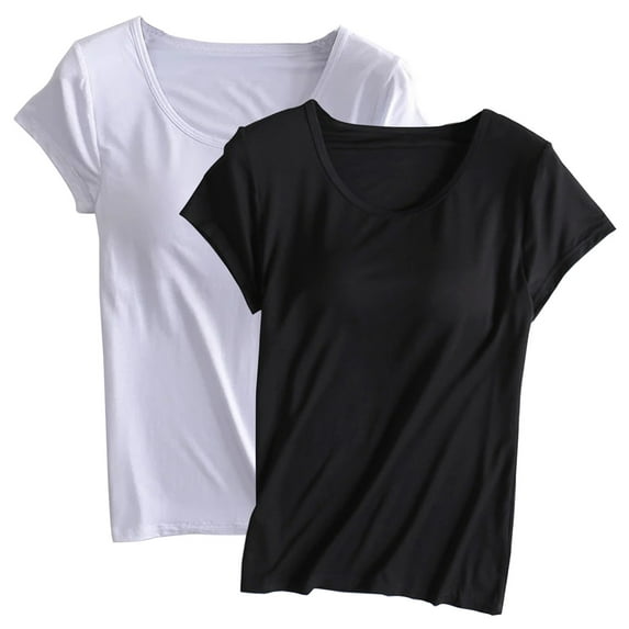 Pajamas for Women,Bras for Women,2Pc Women'S Solid Color Crew Neck Short-Sleeved Top with Bra Pad Cup Home Clothes Short-Sleeved Pajamas,Clothes for Women