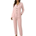 thumbnail image 1 of Pajamas for Women Fall Classic Pajama Set Long Sleeve Button Down Collared Shirt with Relaxed Fit Pants 2 Piece Outfit Casual Sleepwear Loungwear Women's Sleepwear C L, 1 of 5