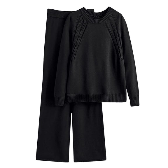 Pajamas for Women Set 2 Piece Autumn Winter Solid Color Long Sleeve Turtleneck Knit Sweater Wide Leg Pants Loose Version Of Casual Home Wear Sets Womens Pajama