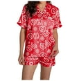thumbnail image 1 of Pajamas for Women Set – 2 Piece Sets That Balance Style with Everyday Comfort Women's Casual Christmas Print Pajama Set Silk Satin Short Sleeve Button Up Top And Shorts Set, 1 of 7