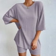 thumbnail image 1 of Pajamas For Women Set, 2 Sets Ribbed Knit Pajamas - Matching T-Shirt & Biker Shorts Sleepwear Sweatsuits Cotton Pajamas For Women SetPurple, Size S-XL, 1 of 9