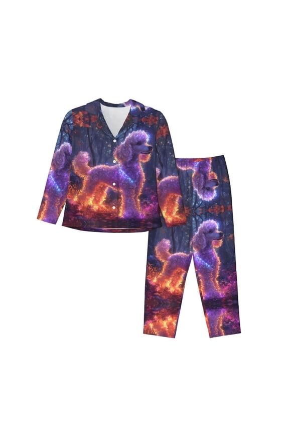 Pajamas for Women Set - Autumn Glow Poodle Dream Comfy Long Sleeve Button Up Pajama Sets for Women 2 Piece, Soft Sleepwear Nightwear Pjs Lounge Sets for Women with Pockets
