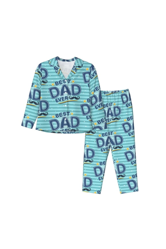 Pajamas for Women Set - Best Dad Ever Comfy Long Sleeve Button Up Pajama Sets for Women 2 Piece, Soft Sleepwear Nightwear Pjs Lounge Sets for Women with Pockets