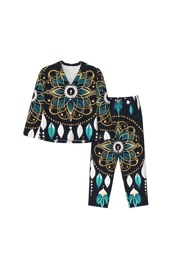 Pajamas for Women Set - Boho Dreamcatcher Comfy Long Sleeve Button Up Pajama Sets for Women 2 Piece, Soft Sleepwear Nightwear Pjs Lounge Sets for Women with Pockets