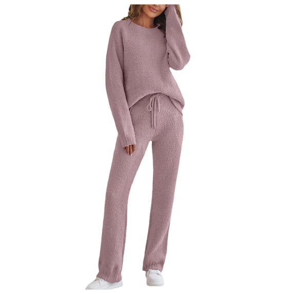 Pajamas for Women Set – Boho Loungewear Sets Linen Pajamas with Cropped Tops for Summer Brunch or Spa Day Outfits Womens Autumn And Winter Fashion Casual Home Loose Thickened Long Sleeve Warm Set