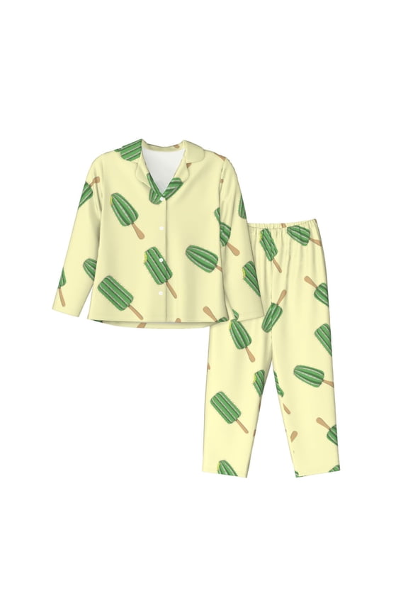Pajamas for Women Set - Cactus Popsicle Comfy Long Sleeve Button Up Pajama Sets for Women 2 Piece, Soft Sleepwear Nightwear Pjs Lounge Sets for Women with Pockets