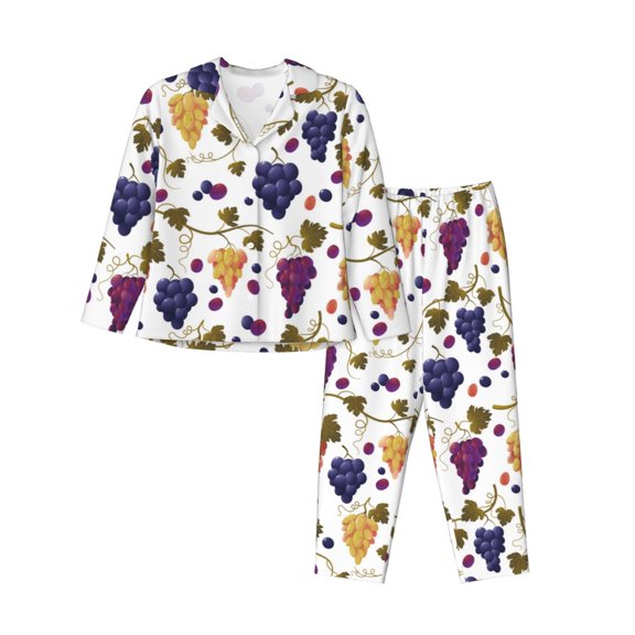 Pajamas for Women Set - Colorful Cute Grape Comfy Long Sleeve Button Up Pajama Sets for Women 2 Piece, Soft Sleepwear Nightwear Pjs Lounge Sets for Women with Pockets