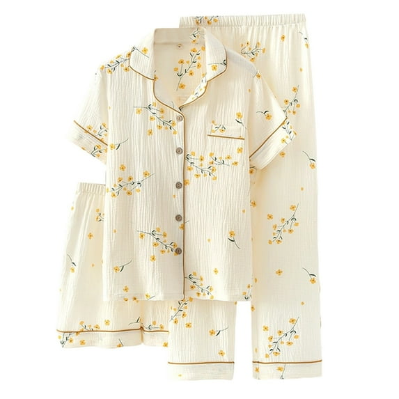 Pajamas For Women Set Crepe Short Sleeve Shorts Fall Home Comfort Lightweight Breathable Soft Casual Outfit Sleepwear Loungewear Nightwear Nightclothes Homewear