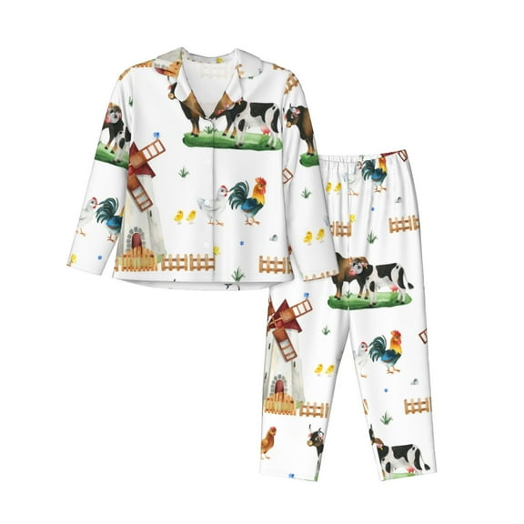 Pajamas for Women Set - Cute Farm Comfy Long Sleeve Button Up Pajama Sets for Women 2 Piece, Soft Sleepwear Nightwear Pjs Lounge Sets for Women with Pockets