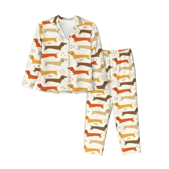 Pajamas for Women Set - Dachshund Comfy Long Sleeve Button Up Pajama Sets for Women 2 Piece, Soft Sleepwear Nightwear Pjs Lounge Sets for Women with Pockets