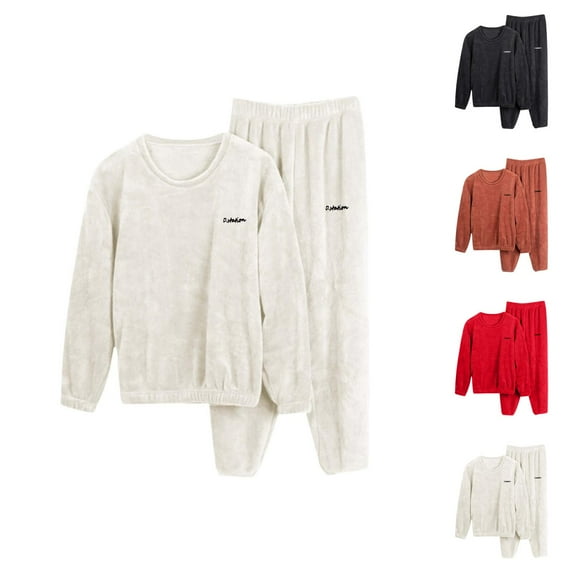 Pajamas for Women Set – Fall Thermal Sleepwear & Lounge Sets Women's Winter Coral Pajama Set Long Sleeve Shirt And Warm Pantsuit Fashionable Loungewear