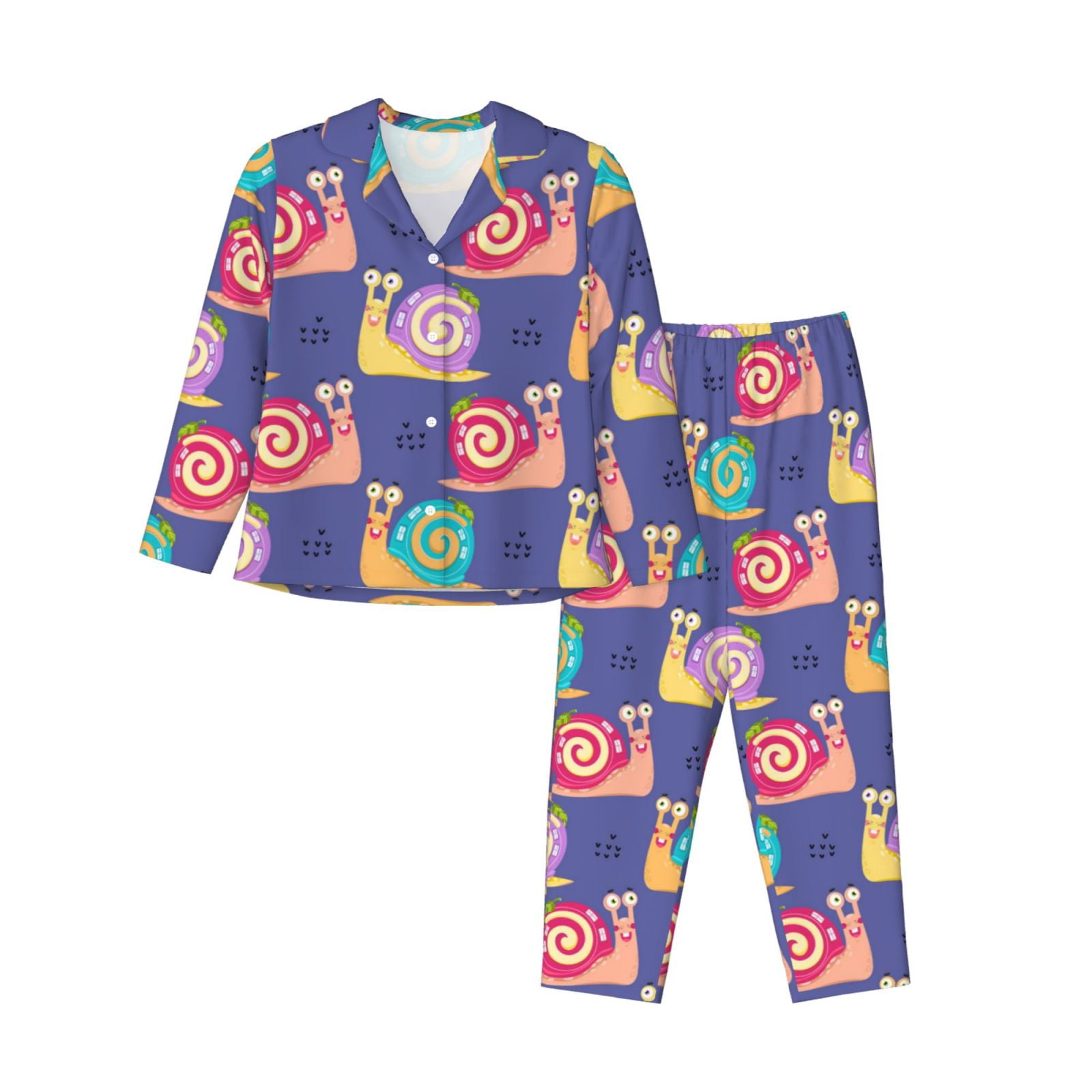 Pyjamas Colorful Pajamas for Women Set - Funny Colorful Snails Comfy Long Sleeve Button ...