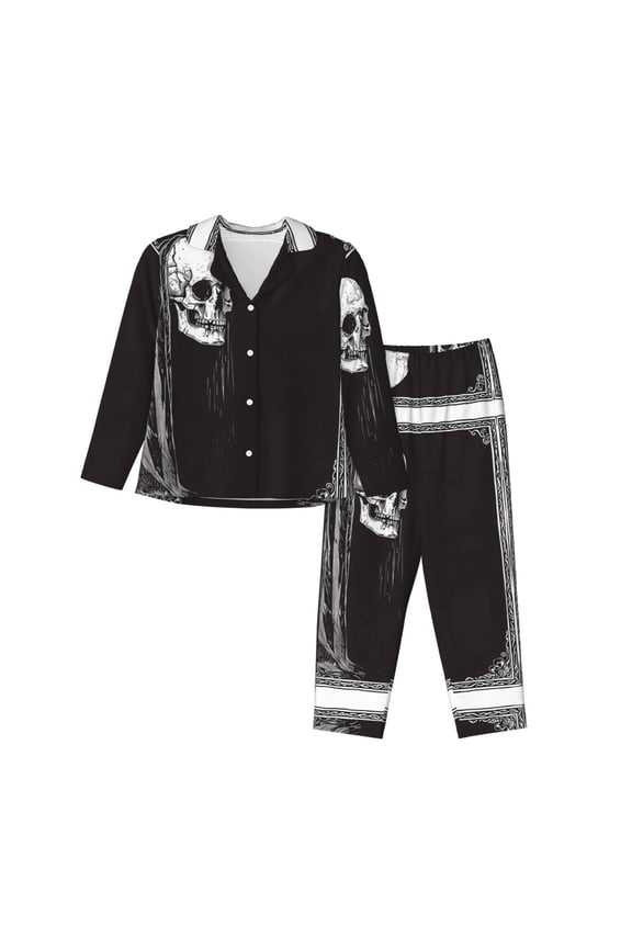 Pajamas for Women Set - Gothic Skull Drape Comfy Long Sleeve Button Up Pajama Sets for Women 2 Piece, Soft Sleepwear Nightwear Pjs Lounge Sets for Women with Pockets