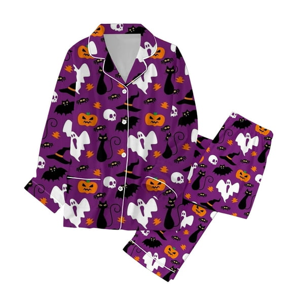 Pajamas For Women Set Halloween Pajamas Family Pajamas Matching Set Holiday Pajamas Classic Button Down Long Sat Sleepwear Loungewear Nightwear Nightclothes Homewear