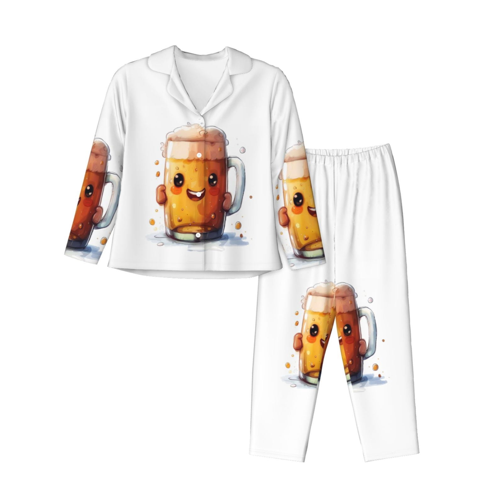 Pajamas for Women Set - Happy Beer Mug Illustration Comfy Long Sleeve ...