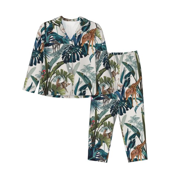 Pajamas for Women Set - Hawaiian Style Giraffei Comfy Long Sleeve Button Up Pajama Sets for Women 2 Piece, Soft Sleepwear Nightwear Pjs Lounge Sets for Women with Pockets