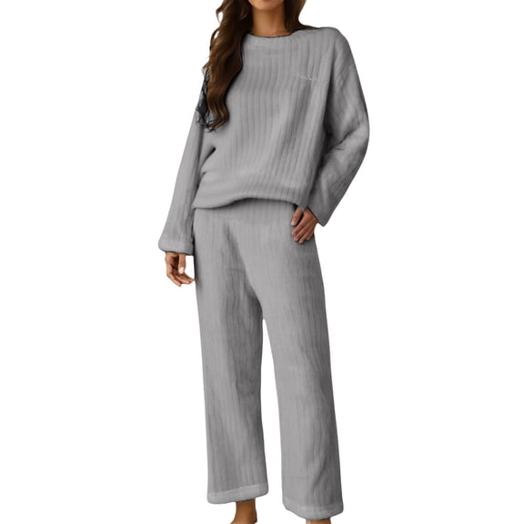 Pajamas for Women Set, Hugcore Women's Winter Coral Fleece Set Thickened Flannel Fabric for Maximum Warmth Soft Cozy Loungewear & for Cold Nights Winter Pajamas for Women, Grey, L