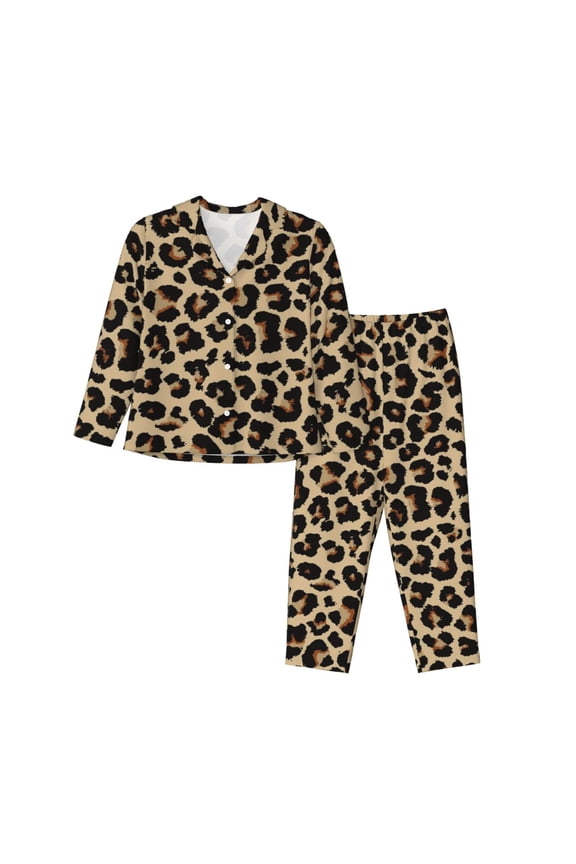 Pajamas for Women Set - Leopard Print-1 Comfy Long Sleeve Button Up Pajama Sets for Women 2 Piece, Soft Sleepwear Nightwear Pjs Lounge Sets for Women with Pockets