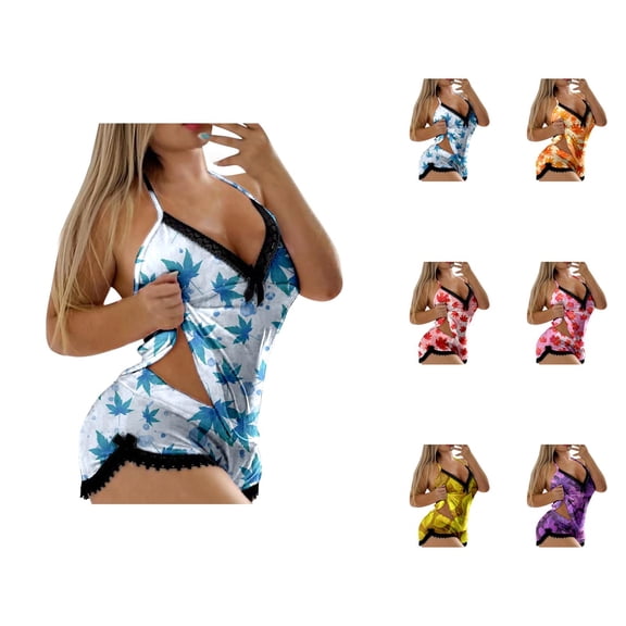 Pajamas for Women Set – Linen Lounge Sets & Travel Sleepwear Women's Casual Fashion Sexy Print Sleeveless Suspender Top Shorts Thanksgiving Pajama Set Of Two