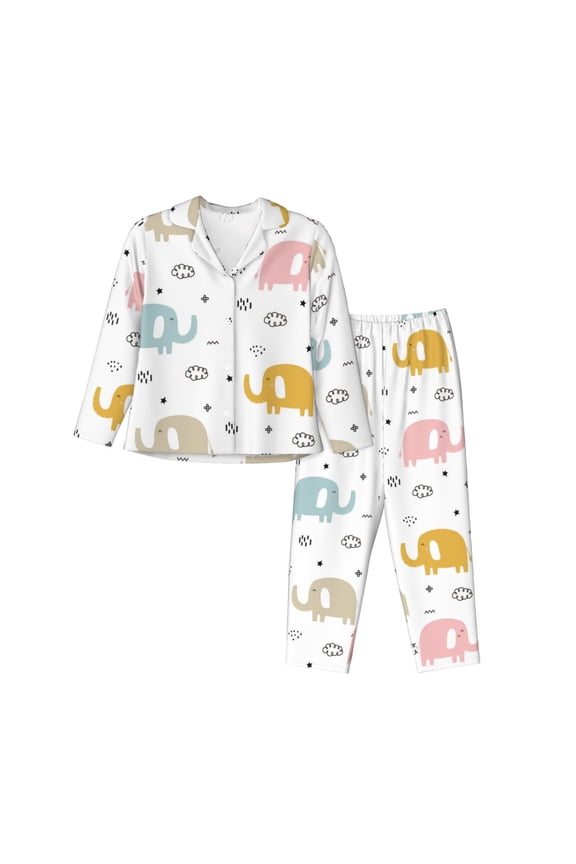 Pajamas for Women Set - Little Elephant Comfy Long Sleeve Button Up Pajama Sets for Women 2 Piece, Soft Sleepwear Nightwear Pjs Lounge Sets for Women with Pockets
