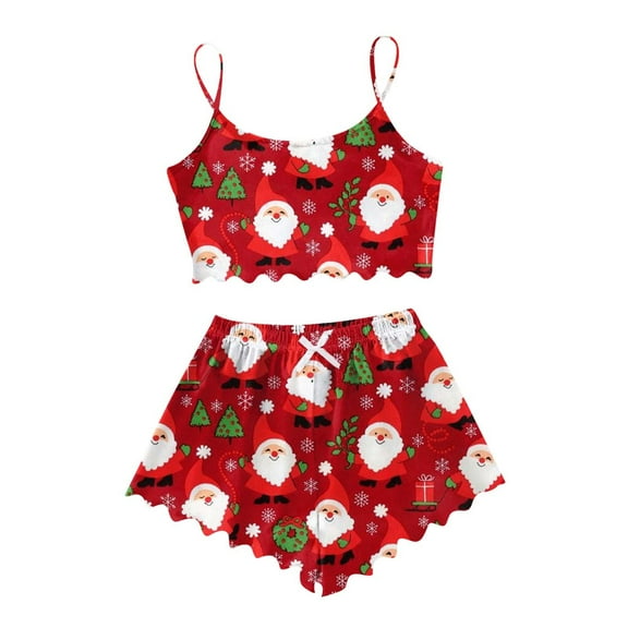 Pajamas for Women Set – Lounge Sets with High Waist Shorts and Button Front Top, Ideal for Weekend Relaxation Women's Snowman Print Sleeveless Vest & Shorts Set Lightweight Sleepwear Two Piece