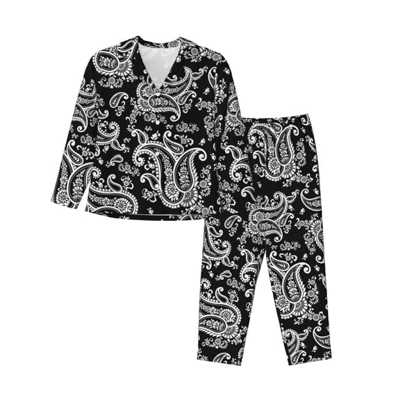 Pajamas for Women Set - Paisley Pattern No.90122 Comfy Long Sleeve Button Up Pajama Sets for Women 2 Piece, Soft Sleepwear Nightwear Pjs Lounge Sets for Women with Pockets