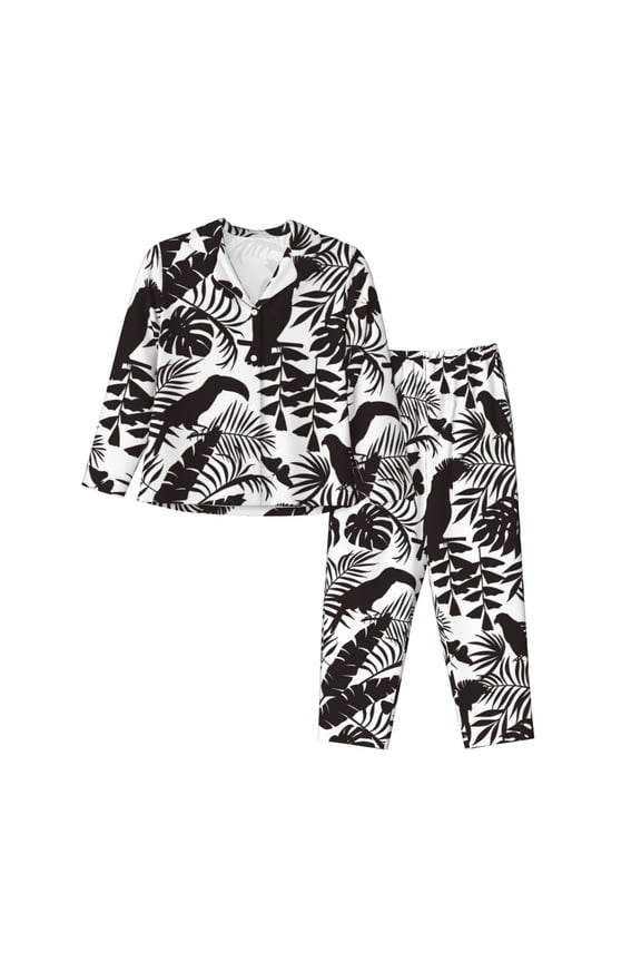 Pajamas for Women Set - Parrot leaves shadow Comfy Long Sleeve Button Up Pajama Sets for Women 2 Piece, Soft Sleepwear Nightwear Pjs Lounge Sets for Women with Pockets