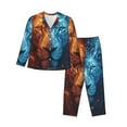 thumbnail image 1 of Pajamas for Women Set - Red and Blue Fire Lion Comfy Long Sleeve Button Up Pajama Sets for Women 2 Piece, Soft Sleepwear Nightwear Pjs Lounge Sets for Women with Pockets, 1 of 6