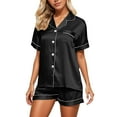 thumbnail image 1 of Pajamas Women Set Shorts Solid Color Stain Pjs Set V Neck Collar Comfortable Sleepwear Nightwear Pjs Sets Women Black XXL, 1 of 4