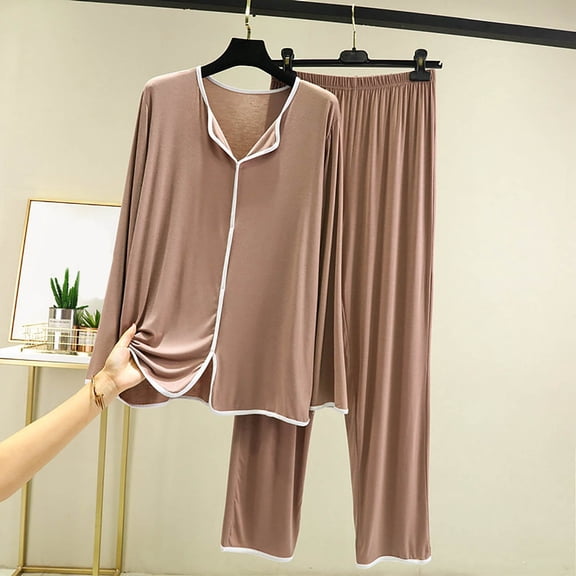 Pajamas Women Set Soft Pajamas Women Crew Neck Sleepwear Long Sleeve Loungewear 2 Piece Pj Set for Women Womens Nighties L