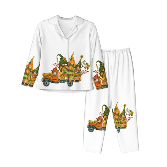 Pajamas for Women Set - Thanksgiving Truck Comfy Long Sleeve Button Up Pajama Sets for Women 2 Piece, Soft Sleepwear Nightwear Pjs Lounge Sets for Women with Pockets