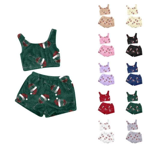 Pajamas for Women Set â Winter Lounge Sets & Stretch Pajamas Ladies' Christmas Red Glass Casual Two Piece Set Solid Color Vest Short Top Shorts Home Clothes Pajama Set