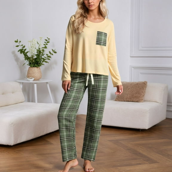 Pajamas Women Set Womens Soft Pajama Sets Long Sleeve Crew Neck Sleepwear Womens Two Piece Lounge Set Loungewear Sets Woman XL