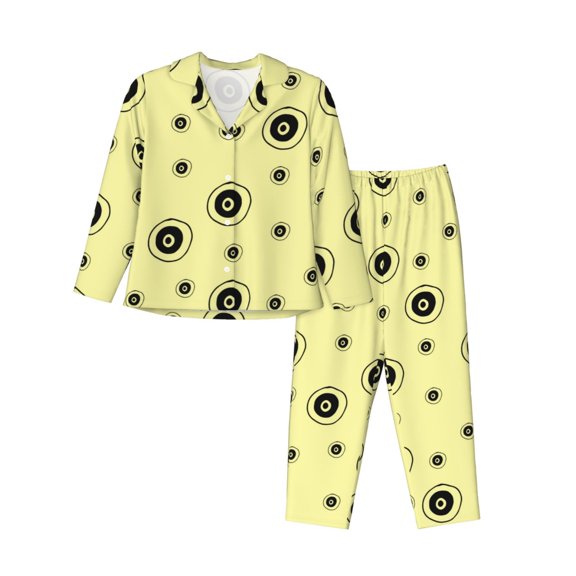 Pajamas for Women Set - abstract yellow circles Comfy Long Sleeve Button Up Pajama Sets for Women 2 Piece, Soft Sleepwear Nightwear Pjs Lounge Sets for Women with Pockets