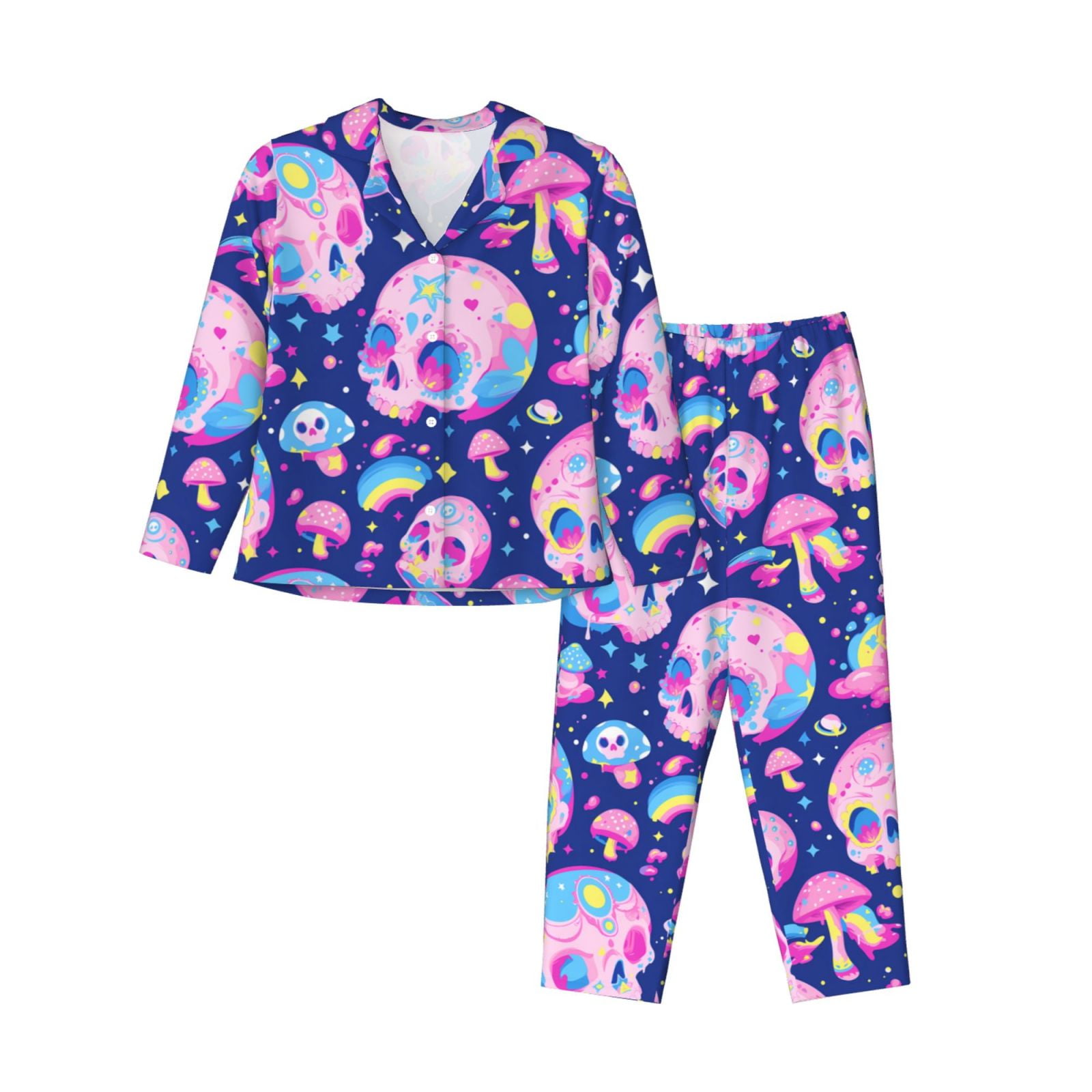 Pyjamas Colorful Pajamas for Women Set - colorful Skull mushroom rainbow Soft Comfy Long ...
