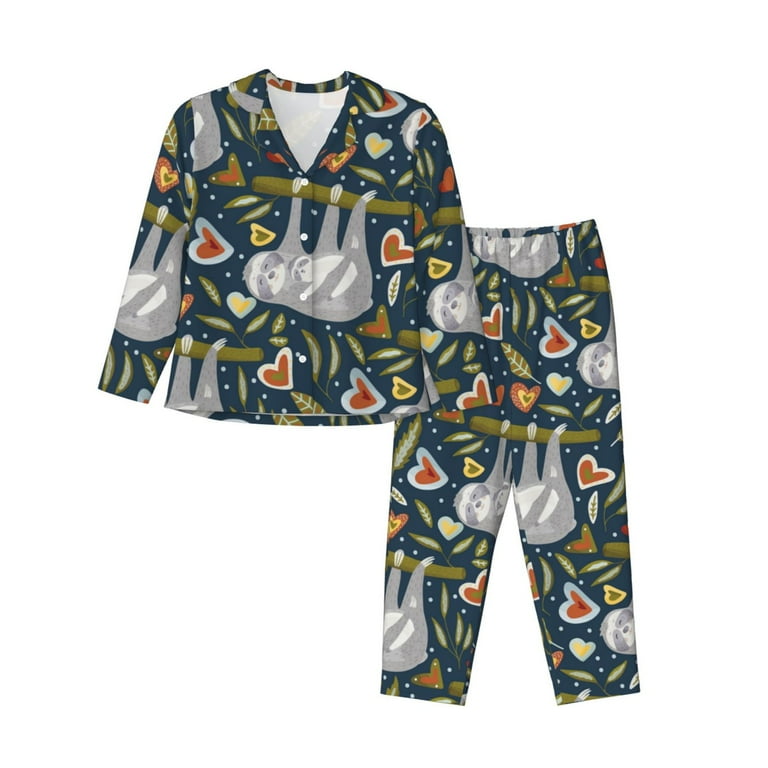 Pajamas for Women Set cute sloth A Soft Comfy Long Sleeve Button Up Pajama Sets for Women 2 Piece Sleepwear Nightwear Pjs Lounge Sets for Women with Pockets Walmart
