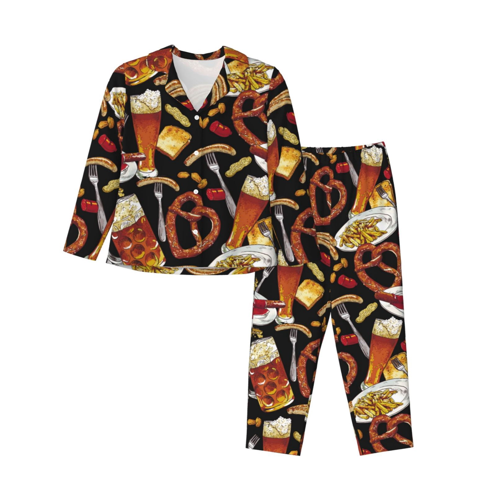 Pajamas for Women Set - fries beer sausage Comfy Long Sleeve Button Up ...
