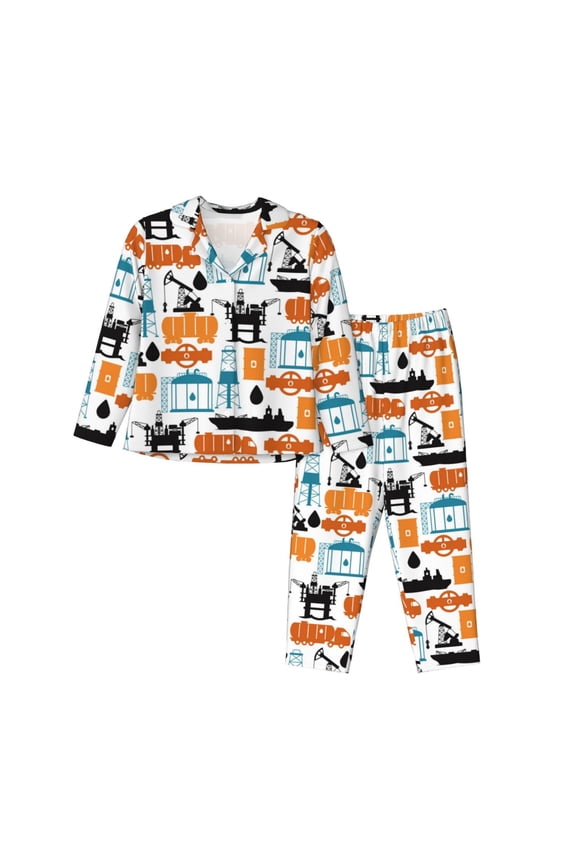 Pajamas for Women Set - industrial transportations Comfy Long Sleeve Button Up Pajama Sets for Women 2 Piece, Soft Sleepwear Nightwear Pjs Lounge Sets for Women with Pockets
